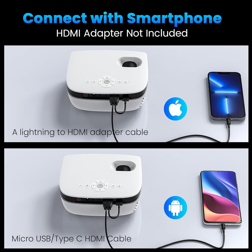 Mini Projector, Outdoor Projector for Home Theater, 1080P and 240" Supported Movie Projector 7500 L Portable Home Video Projector Compatible with Smartphone/TV Stick/PS4/PC/Laptop