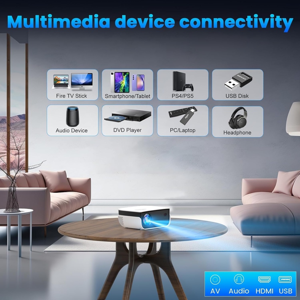 Mini Projector, Outdoor Projector for Home Theater, 1080P and 240" Supported Movie Projector 7500 L Portable Home Video Projector Compatible with Smartphone/TV Stick/PS4/PC/Laptop