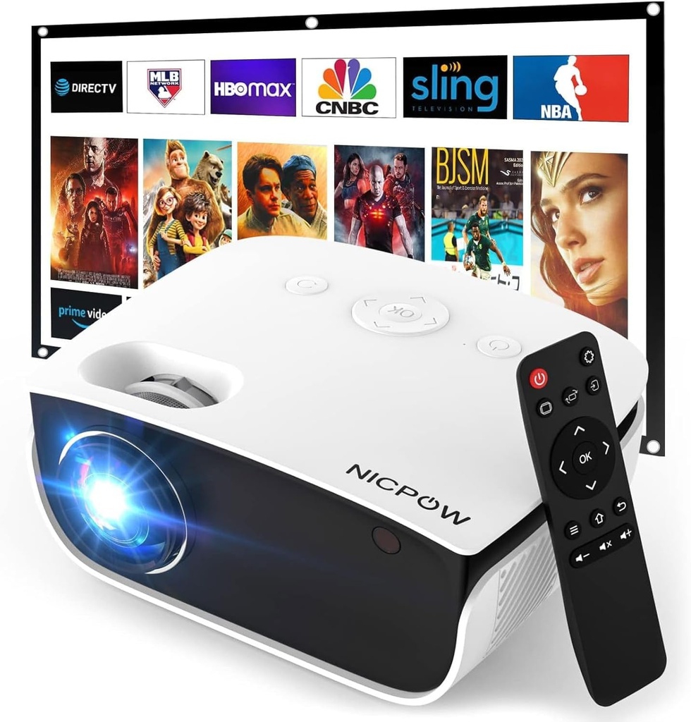 NICPOW: Mini Projector, Outdoor Projector for Home Theater, 1080P and 240"